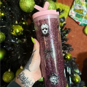 Pink Glitter Tumbler with Horror Icons